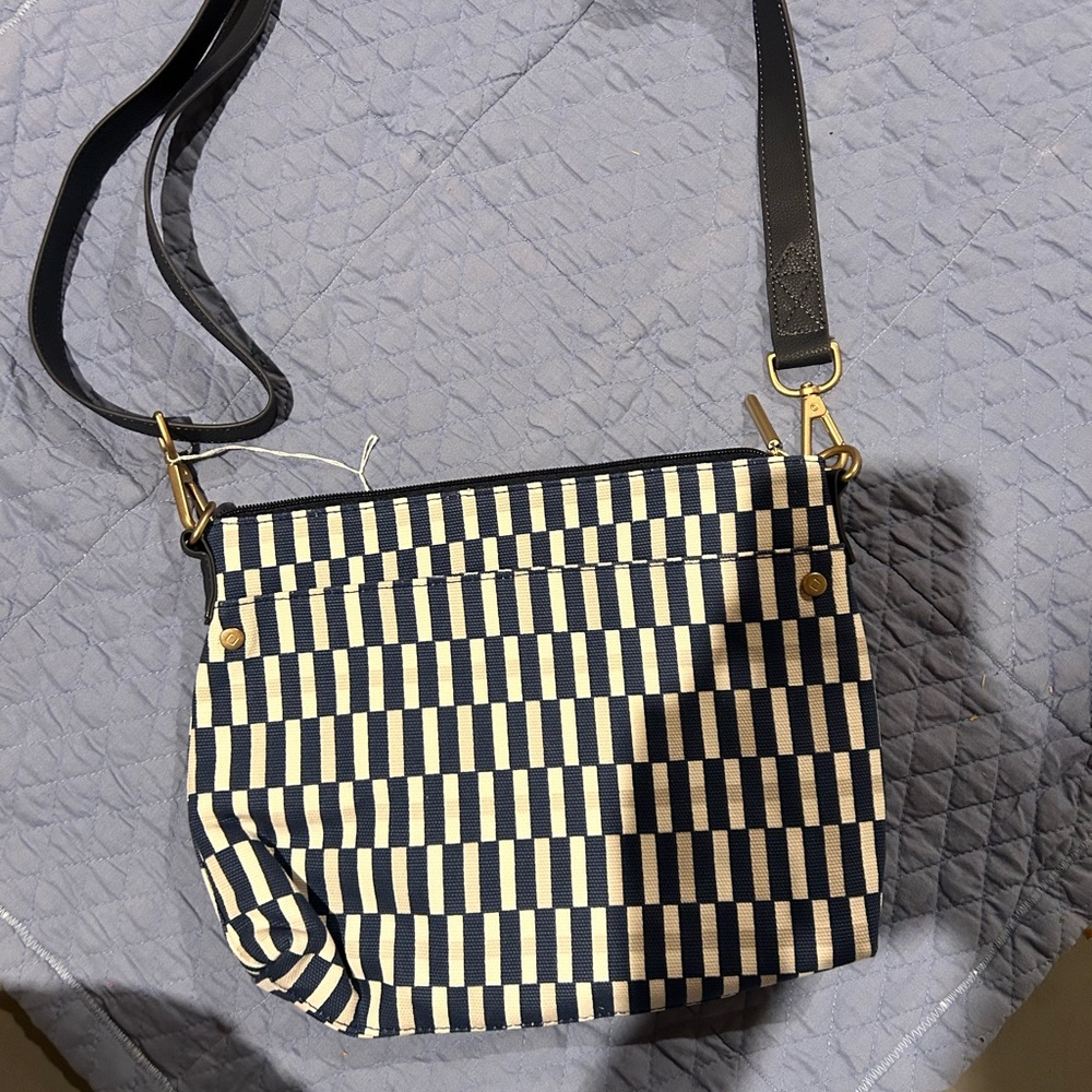 Navy and White Striped Crossbody Bag
